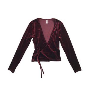 American Apparel Burgundy Velvet Wrap Top Size Medium